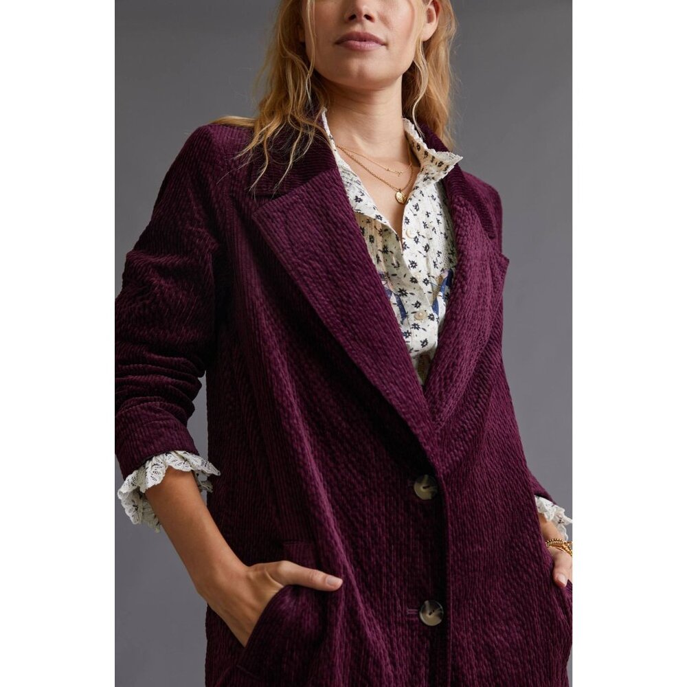 By Anthropologie women's‎ 4 dark maroon corduroy duster jacket gothic lined - Picture 3 of 15